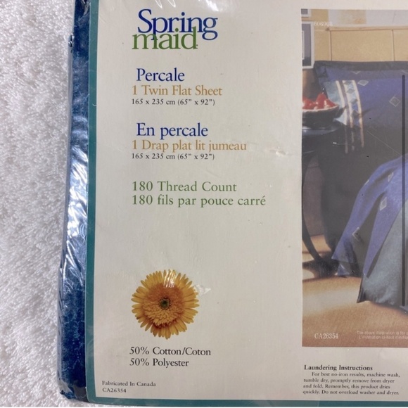 Vintage Spring Maid Navy Blue Marble Print Twin Flat Sheet - Picture 3 of 6